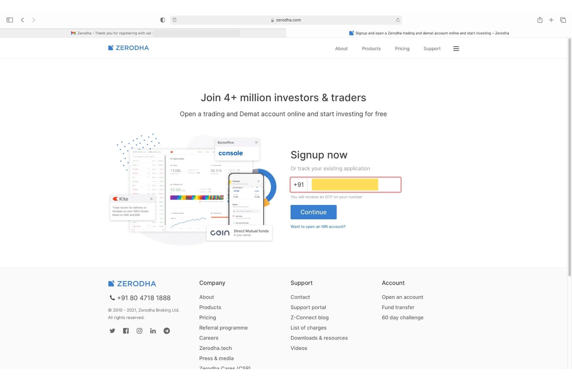 Zerodha account opening process - Step 1