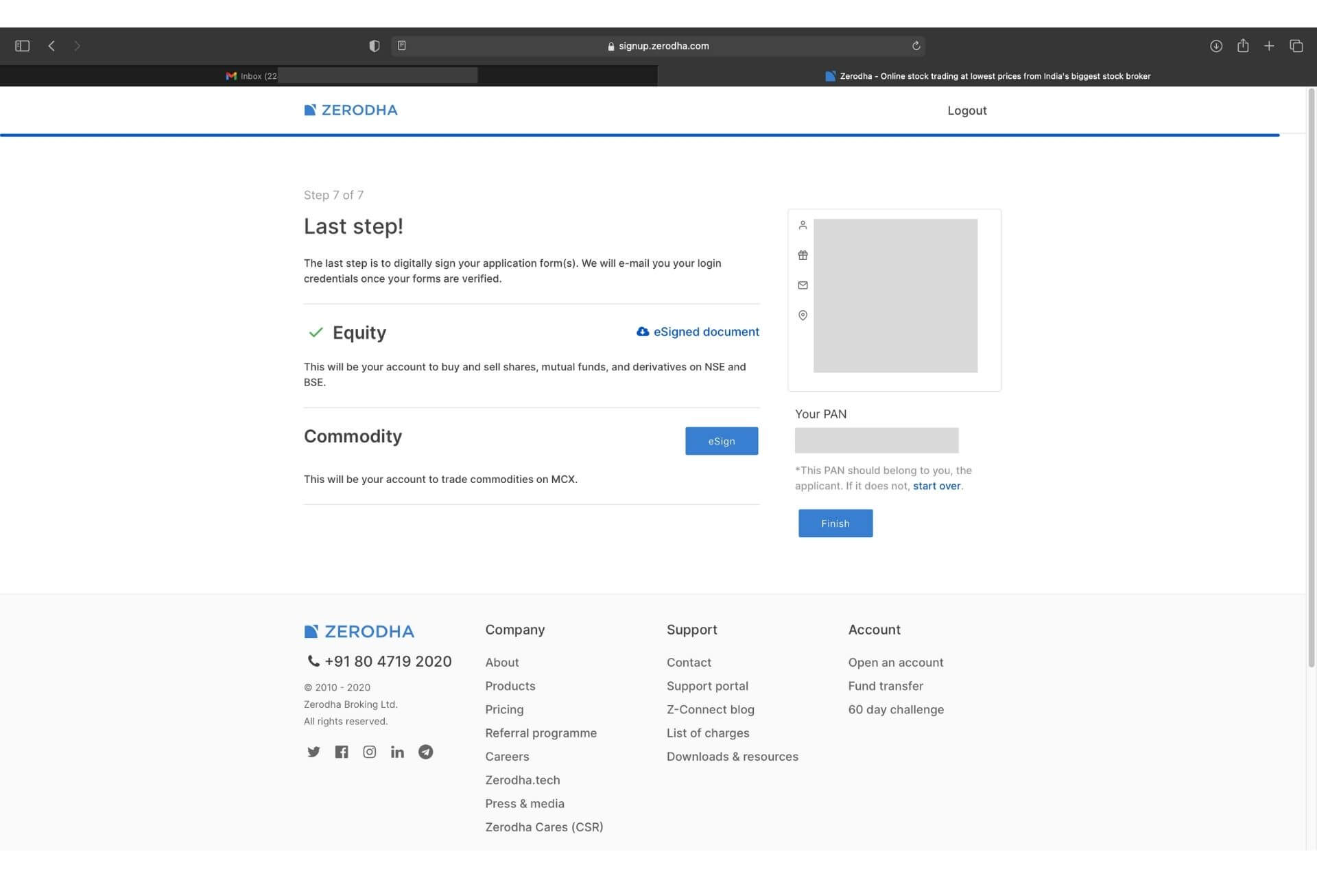 Zerodha account opening process - Step 16